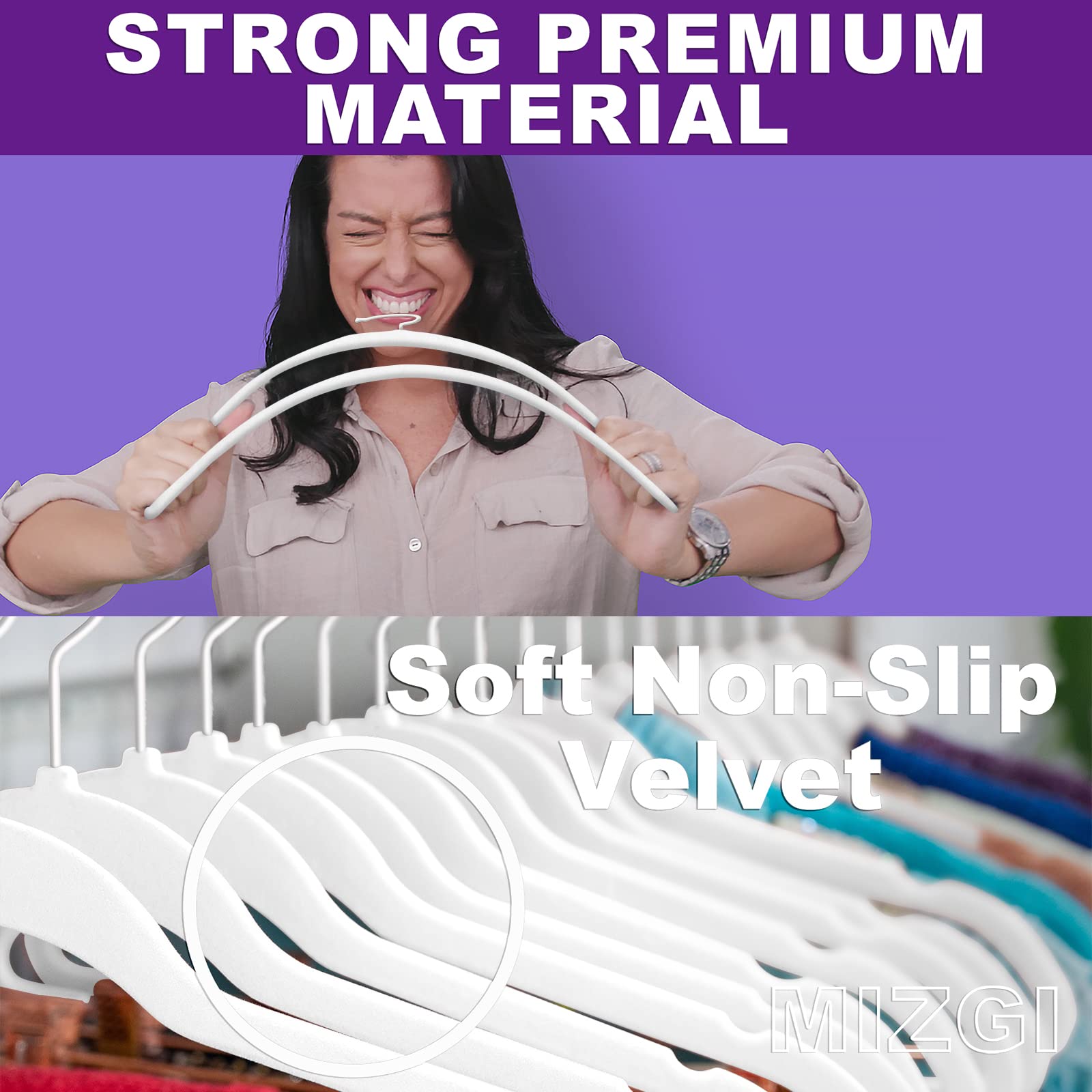 Mizgi Premium Velvet Hangers (60 Pack) Heavy Duty - Non Slip Felt Hangers - Velvet Suit Hangers White - White Coated Hooks,Space